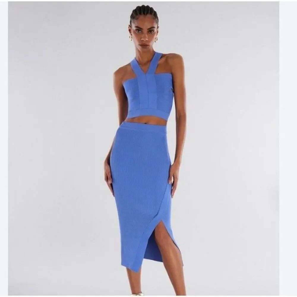 NWT BCBGMaxazria Rebel Cutout Midi Skirt in Persian Blue- size s